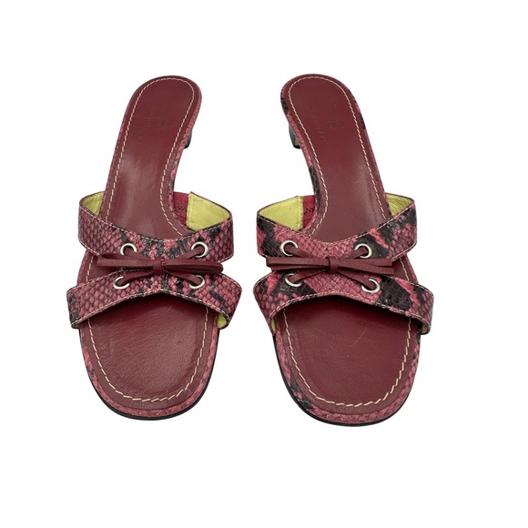 Cole Haan Snakeskin Print Leather Heeled Sandals Slides Women's Size 9.5B - Picture 1 of 11